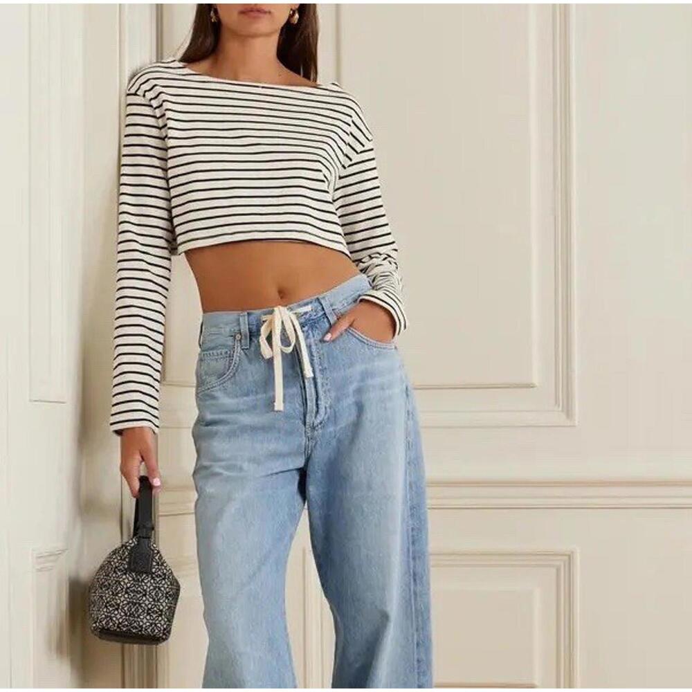 The Frankie Shop XS/S Tilla Striped Cropped Cotton-Jersey Longsleeve